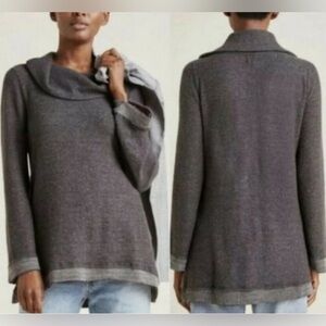 Maeve Anthropologie Top Risa Hacci Tunic Sweater Medium Gray Cowl Neck Raw Hem